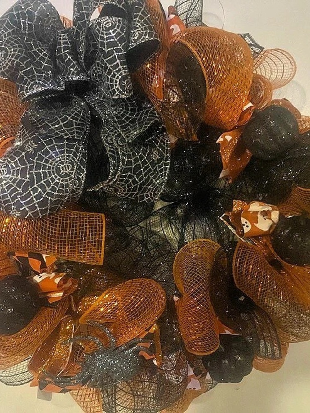 Halloween Spiderweb wreath Orange & Black Glitter
